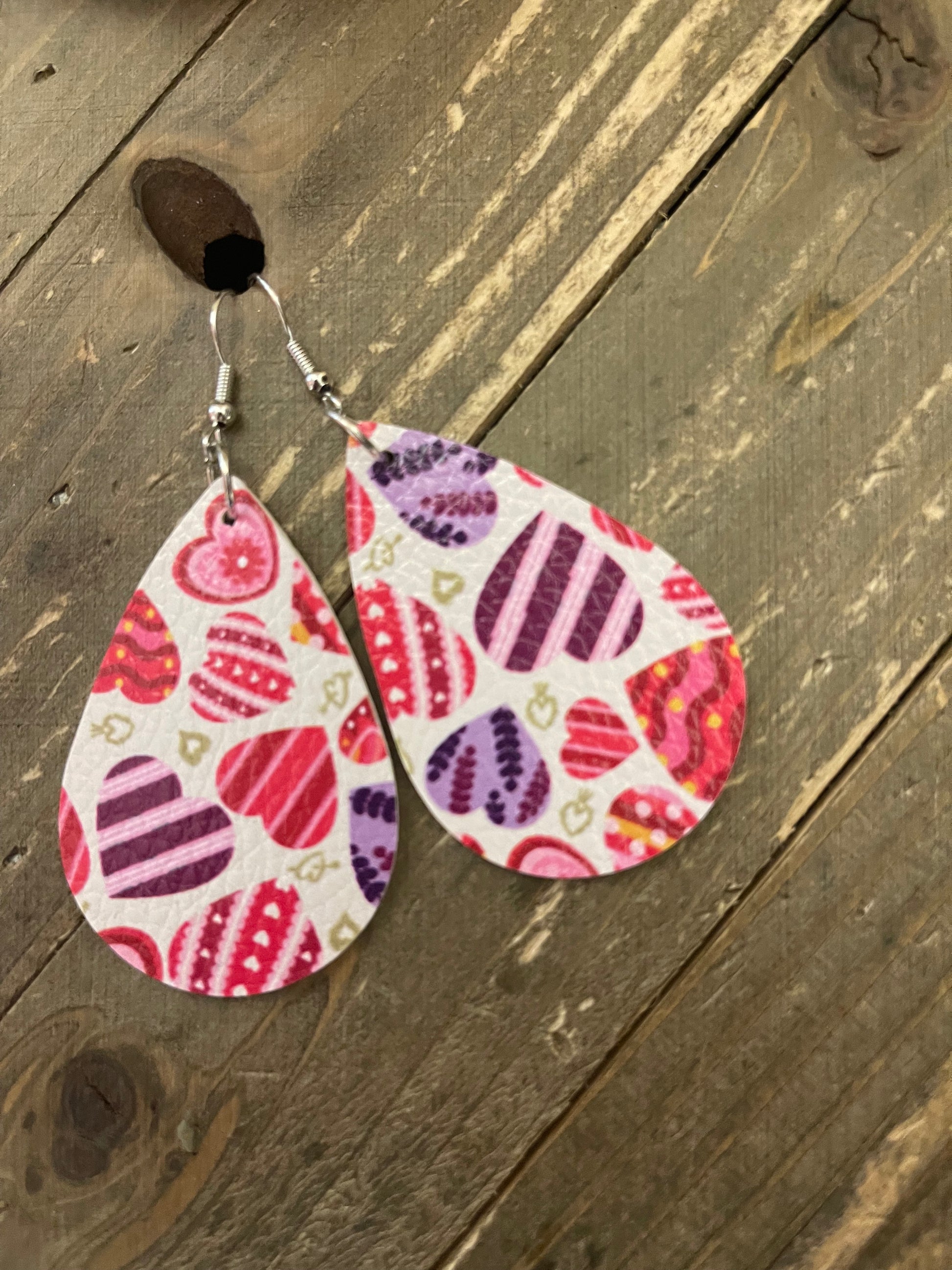 Valentine's Day-1 Faux Leather Teardrop wire earringsPink tiful of LOVE