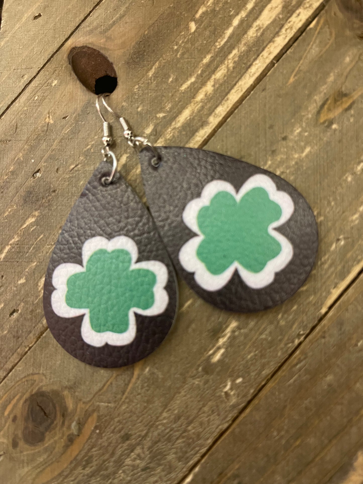 St Patrick's Day teardrop shamrock earrings; Faux Leather teardrop earringsPink tiful of LOVE