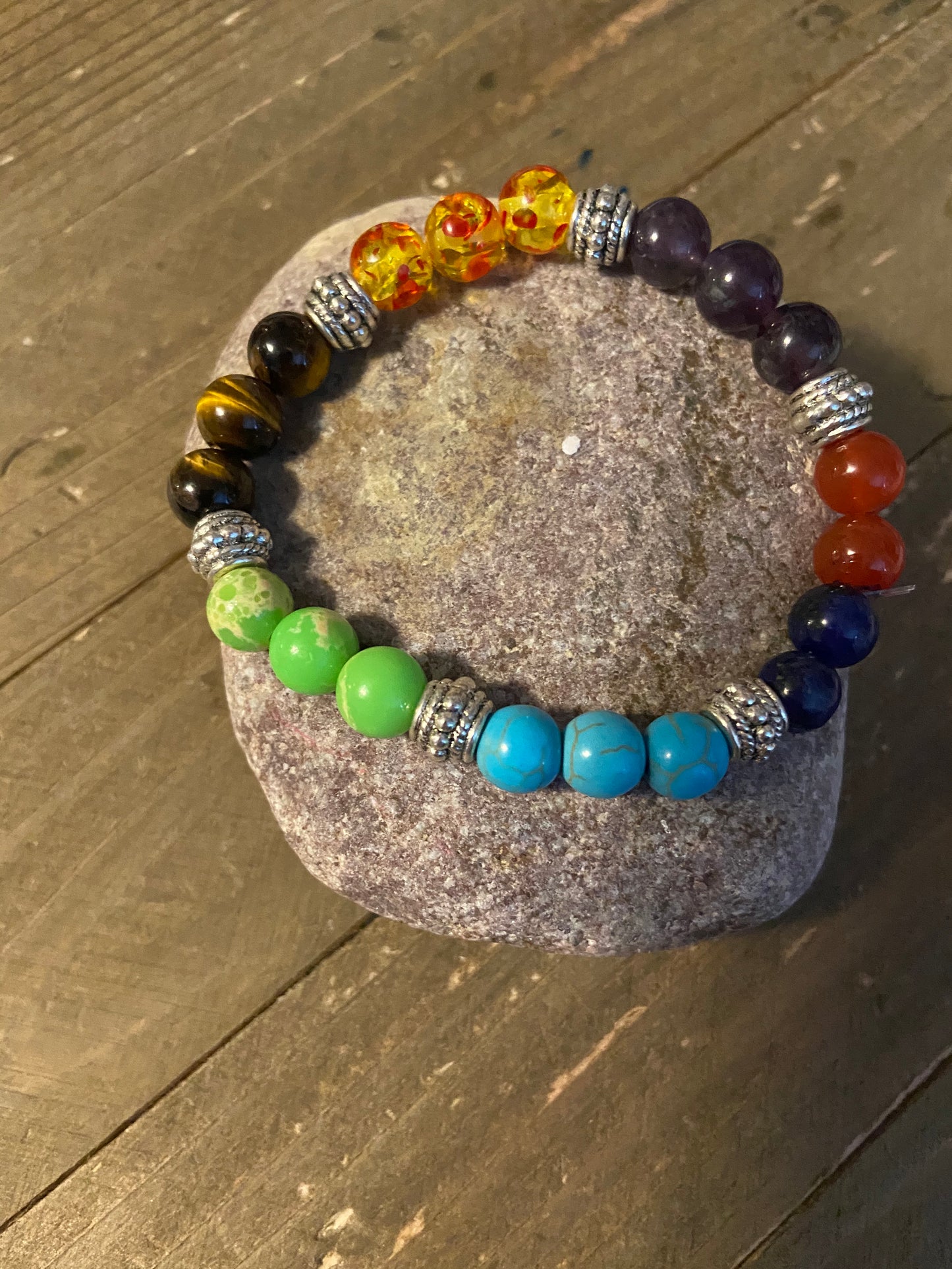 Multi-Color Dyed Stone & Metal Round Beaded Elastic/Stretch BraceletPink tiful of LOVE