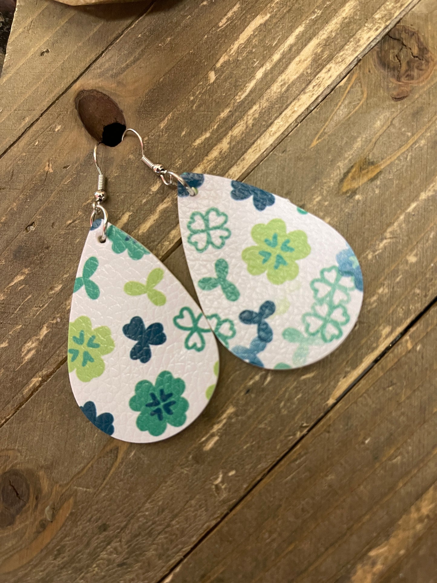 Shamrocks teardrop-St Patrick's Day; Faux Leather teardrop earringsPink tiful of LOVE