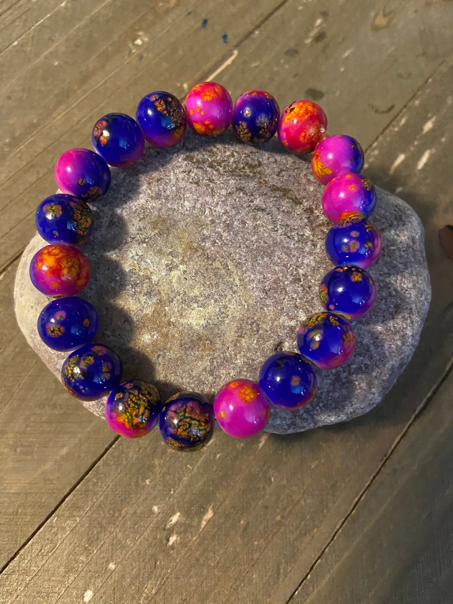 Pink, Purple, & Yellow Glass Splatter Beaded Elastic/Stretch BraceletPink tiful of LOVE