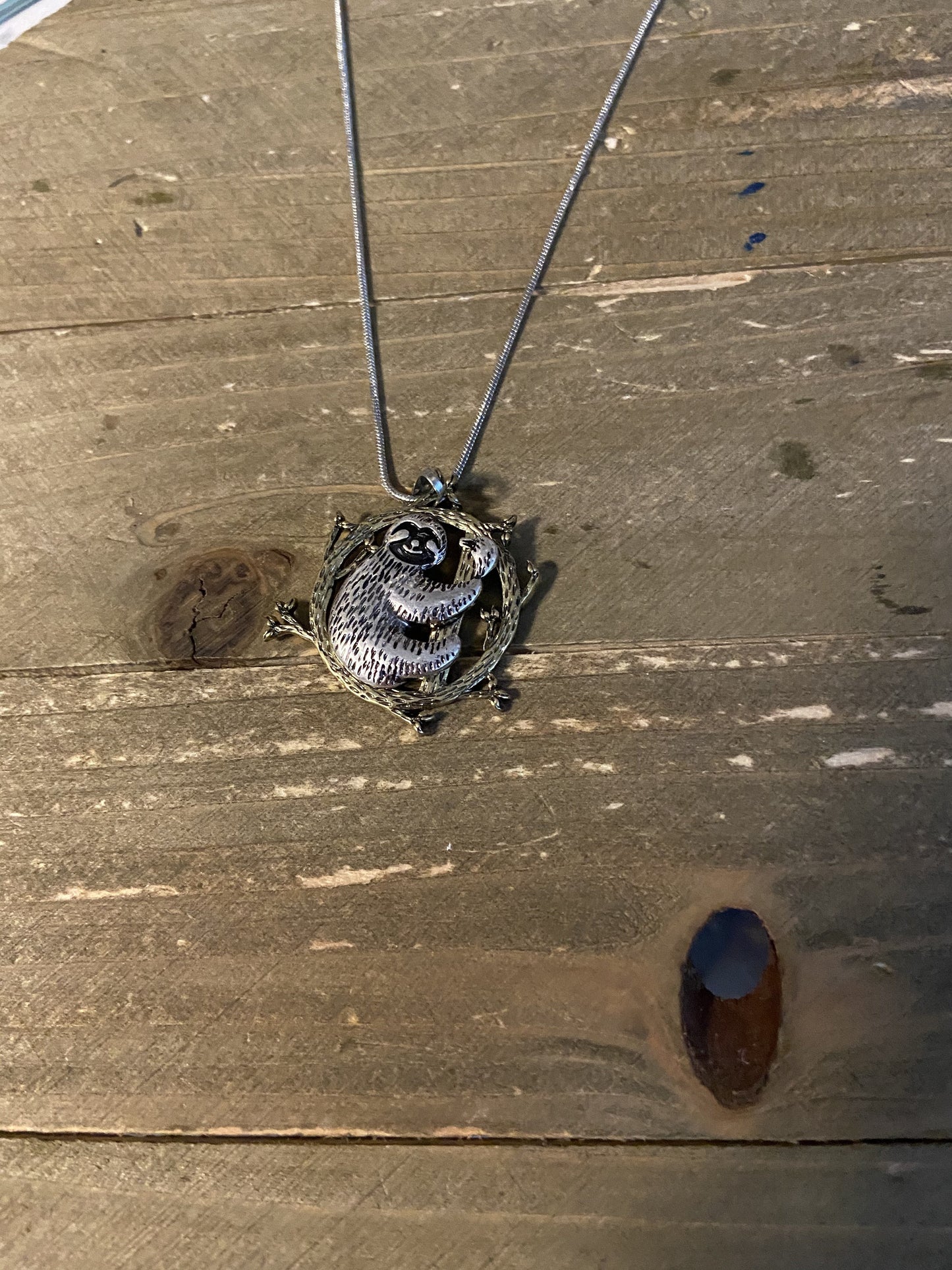 Sloth in a Tree Pendant on a Silver chain Necklace (CECupdt)Pink tiful of LOVE