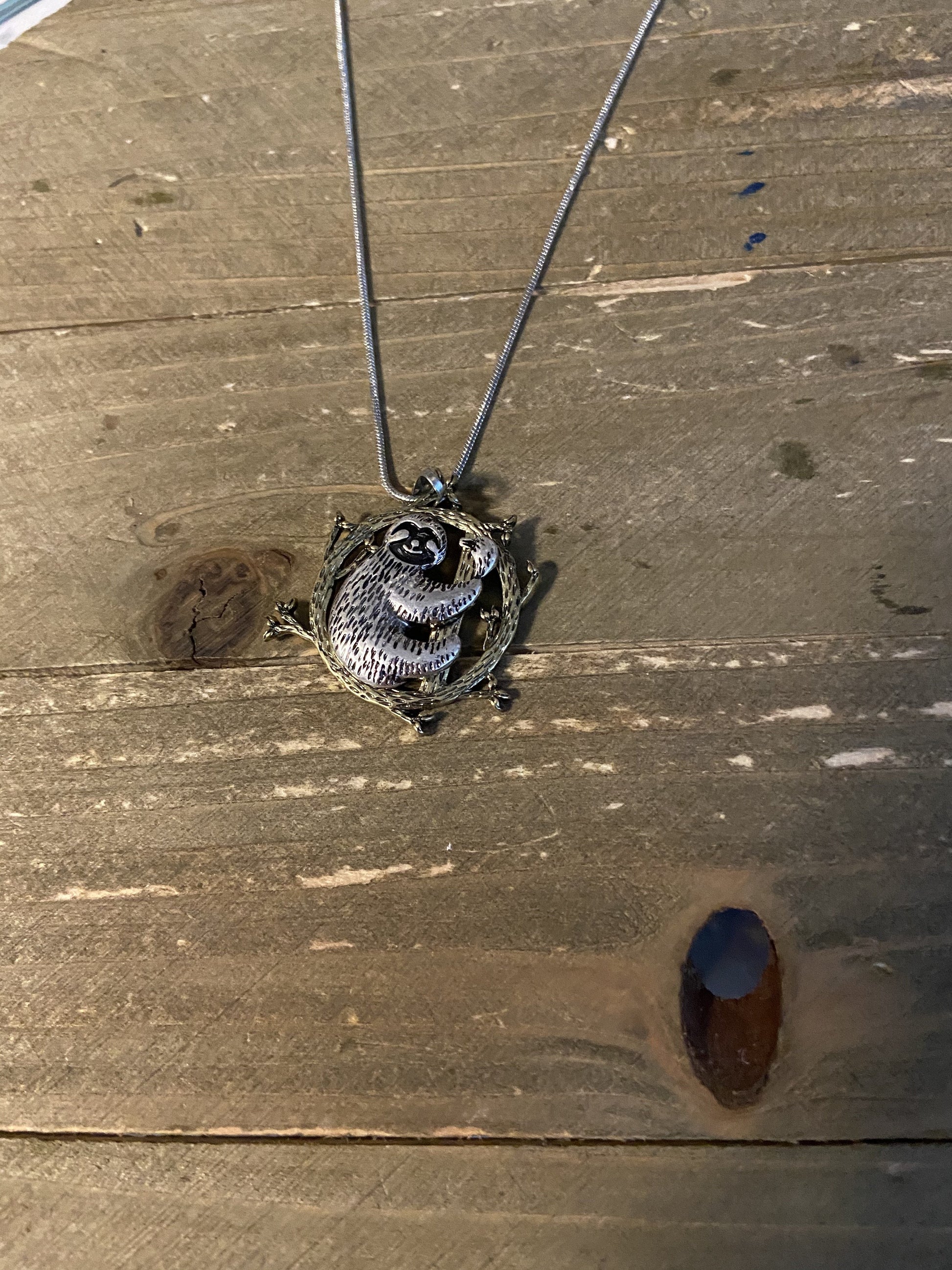 Sloth in a Tree Pendant on a Silver chain Necklace (CECupdt)Pink tiful of LOVE