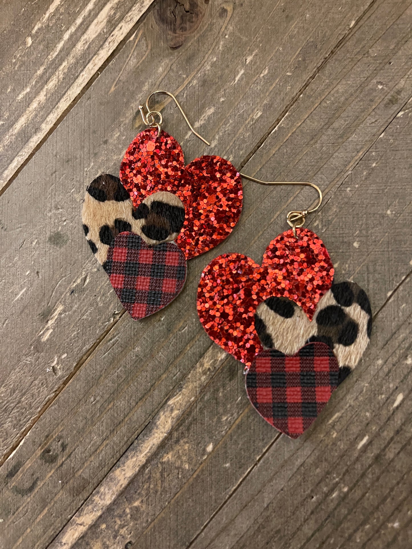 Triple Heart Glitter Dangle EarringsPink tiful of LOVE
