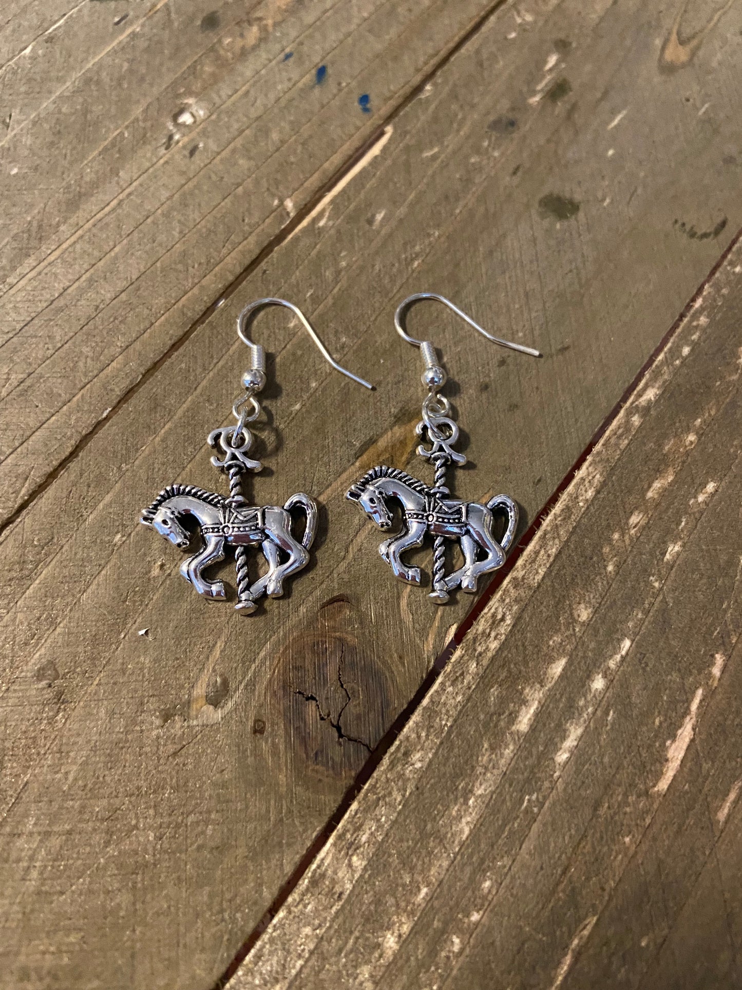 Silver Carousel Horse Charm Wire EarringsPink tiful of LOVE