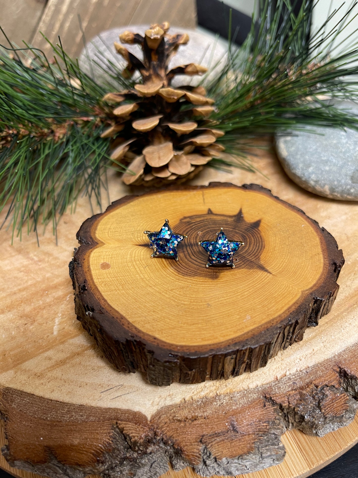 Blue Glittery Star Stud EarringsPink tiful of LOVE