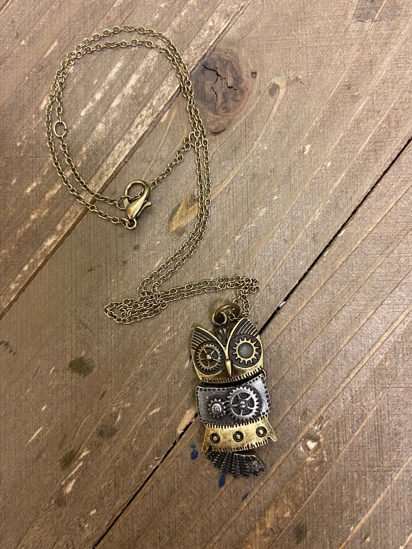 Steampunk owl Pendant on a Antique Brass chain NecklacePink tiful of LOVE