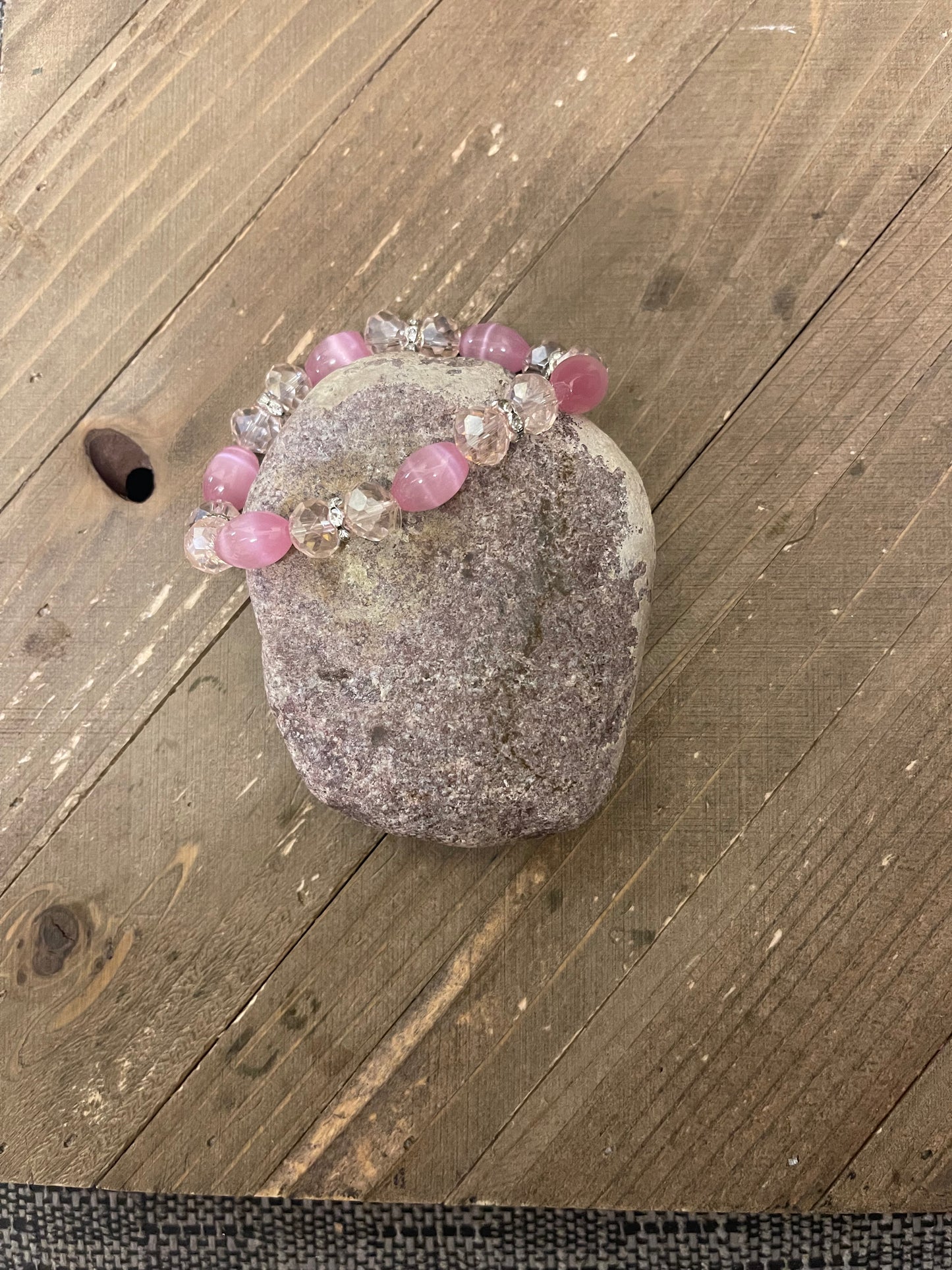 Pink Cat's Eye Beaded Elastic/Stretch BraceletPink tiful of LOVE