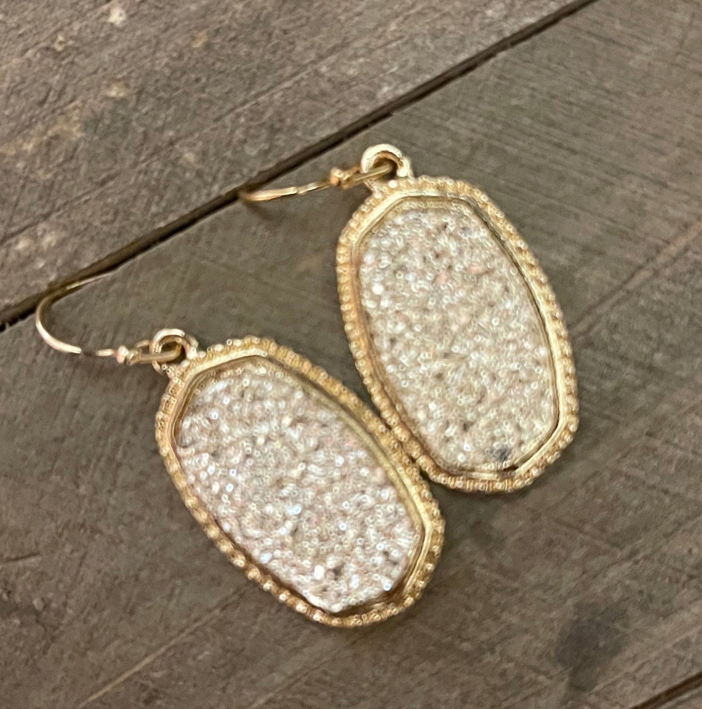 Oval Druzy Stone Sparkly Charm Wire Earrings (3 colors to choose)Pink tiful of LOVE