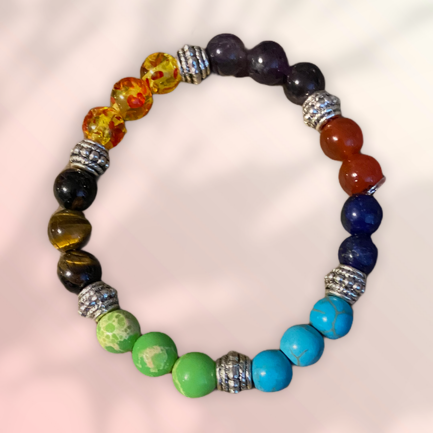 Multi-Color Dyed Stone & Metal Round Beaded Elastic/Stretch BraceletPink tiful of LOVE