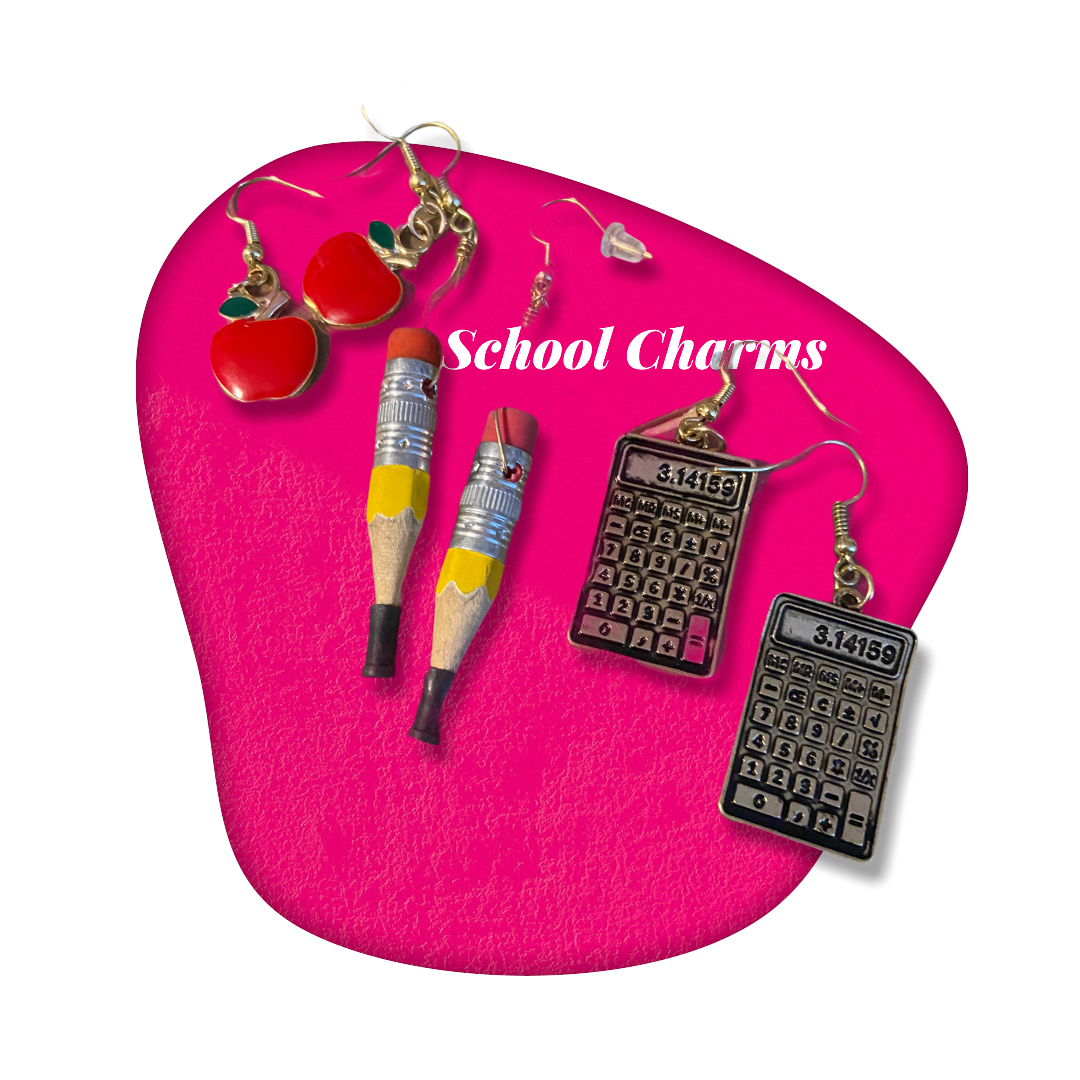 School charm Wire Earring: pencil, calculator and applePink tiful of LOVE