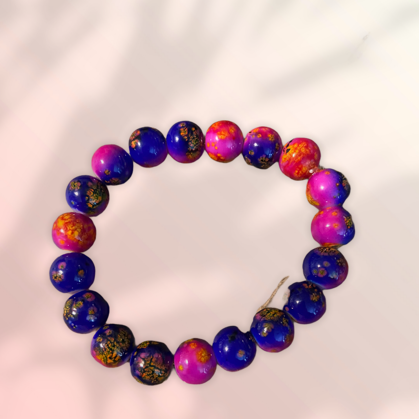 Pink, Purple, & Yellow Glass Splatter Beaded Elastic/Stretch BraceletPink tiful of LOVE