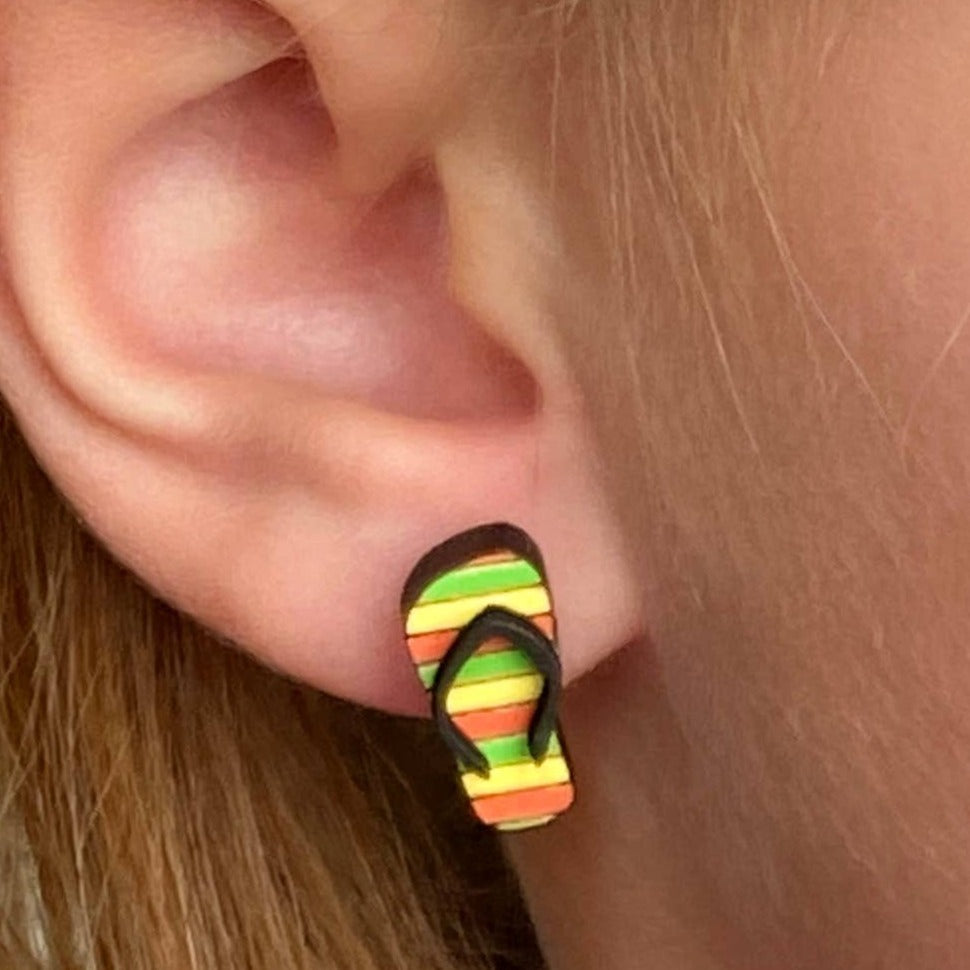 Flip Flop Studs; acrylic wood piece and a black painted wood strap on topPink tiful of LOVE