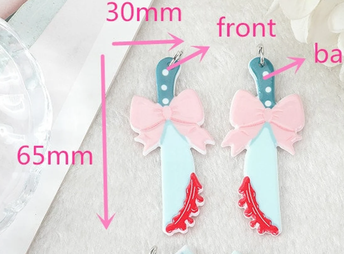 Acrylic Bloody Knife with Bow charm Wire earringsPink tiful of LOVE