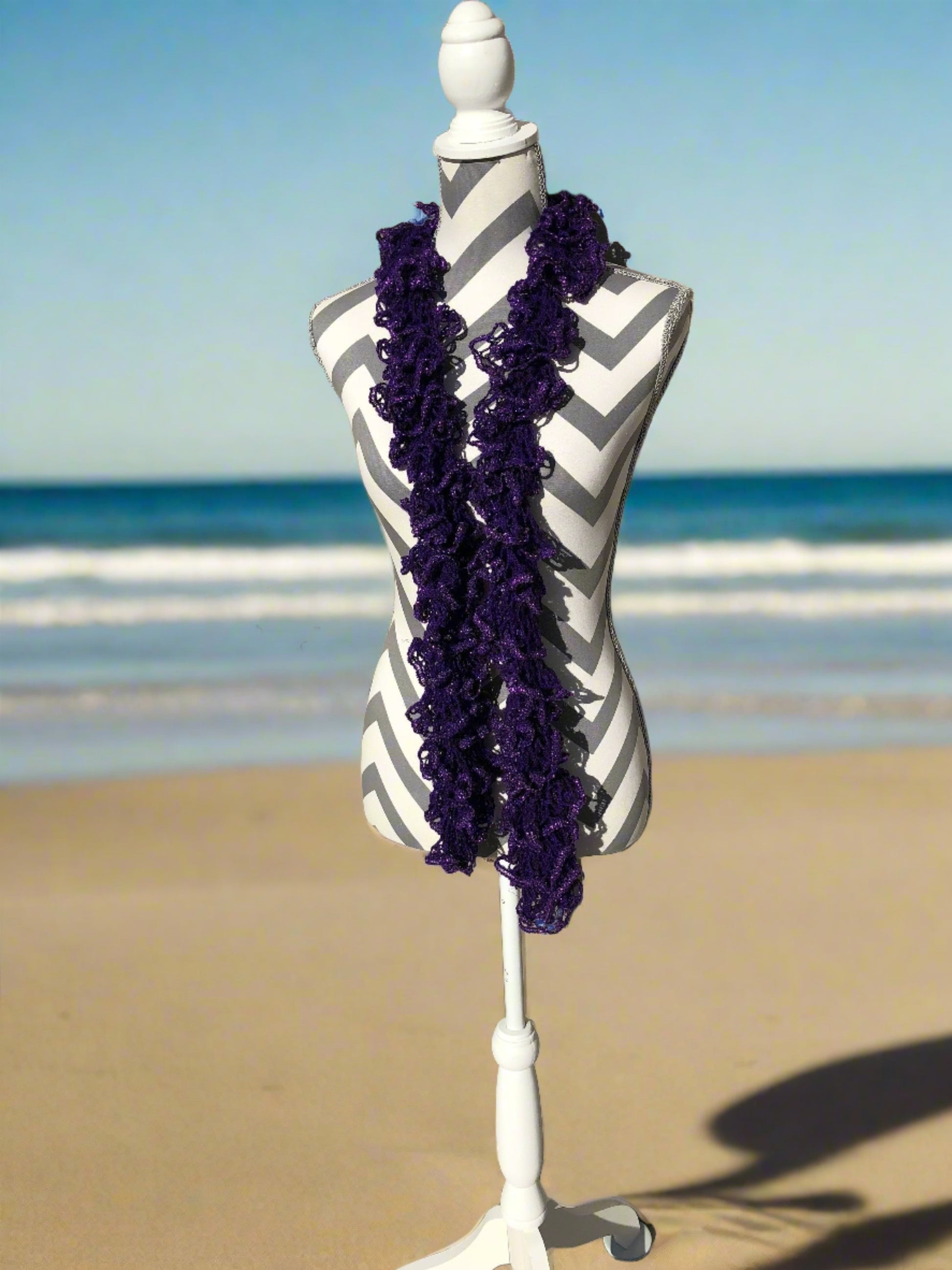 Ruffled Scarf handmade with Sashay Dark Purple metallic yarnPink tiful of LOVE