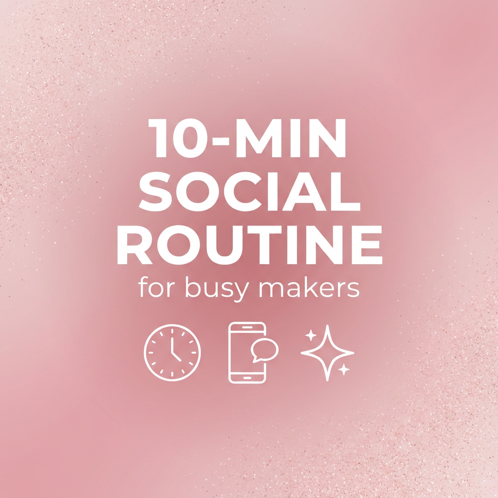 Pink featured image that reads ‘10-Min Social Routine for Busy Makers’.”