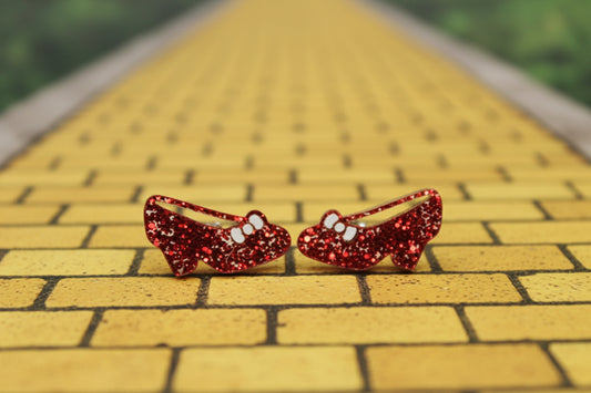 Ruby Red Slipper Stud Earrings – Handmade Glitter Acrylic Jewelry