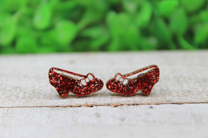 Ruby Red Slipper Stud Earrings – Handmade Glitter Acrylic Jewelry