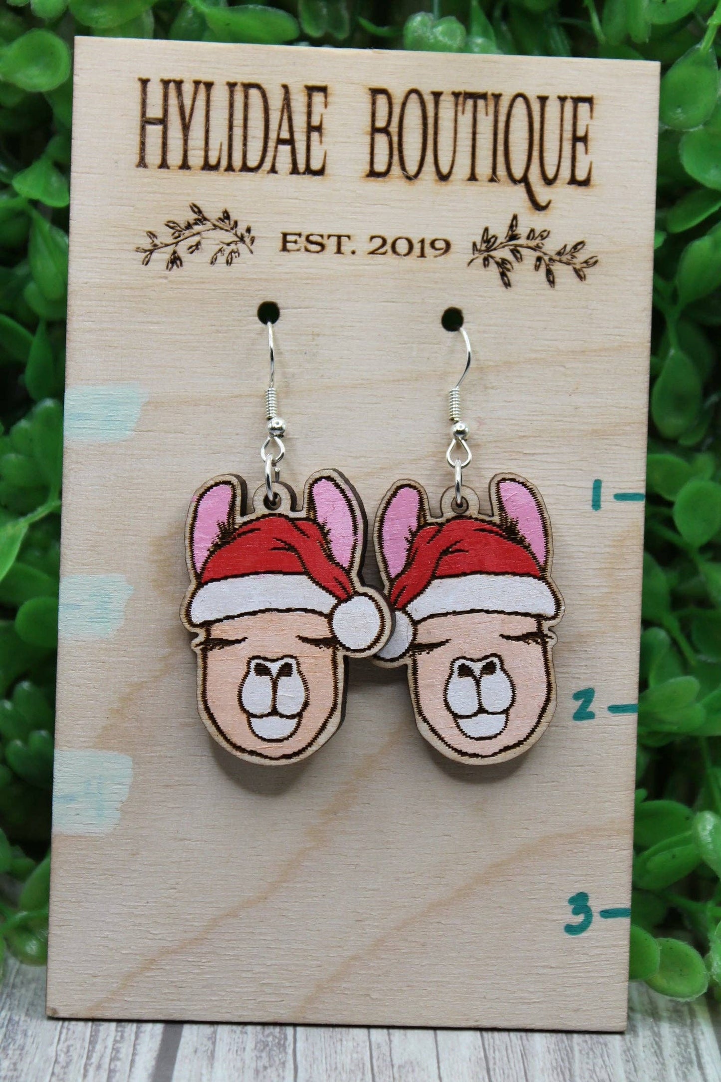 Holiday Llama Wood Earrings – Festive Santa Hat Christmas Jewelry