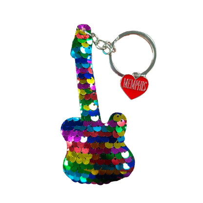 Memphis Rainbow Sequin Guitar Keychain