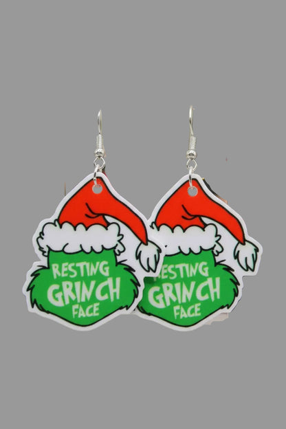 Resting Grinch Face Earrings – Festive Acrylic Holiday Dangles