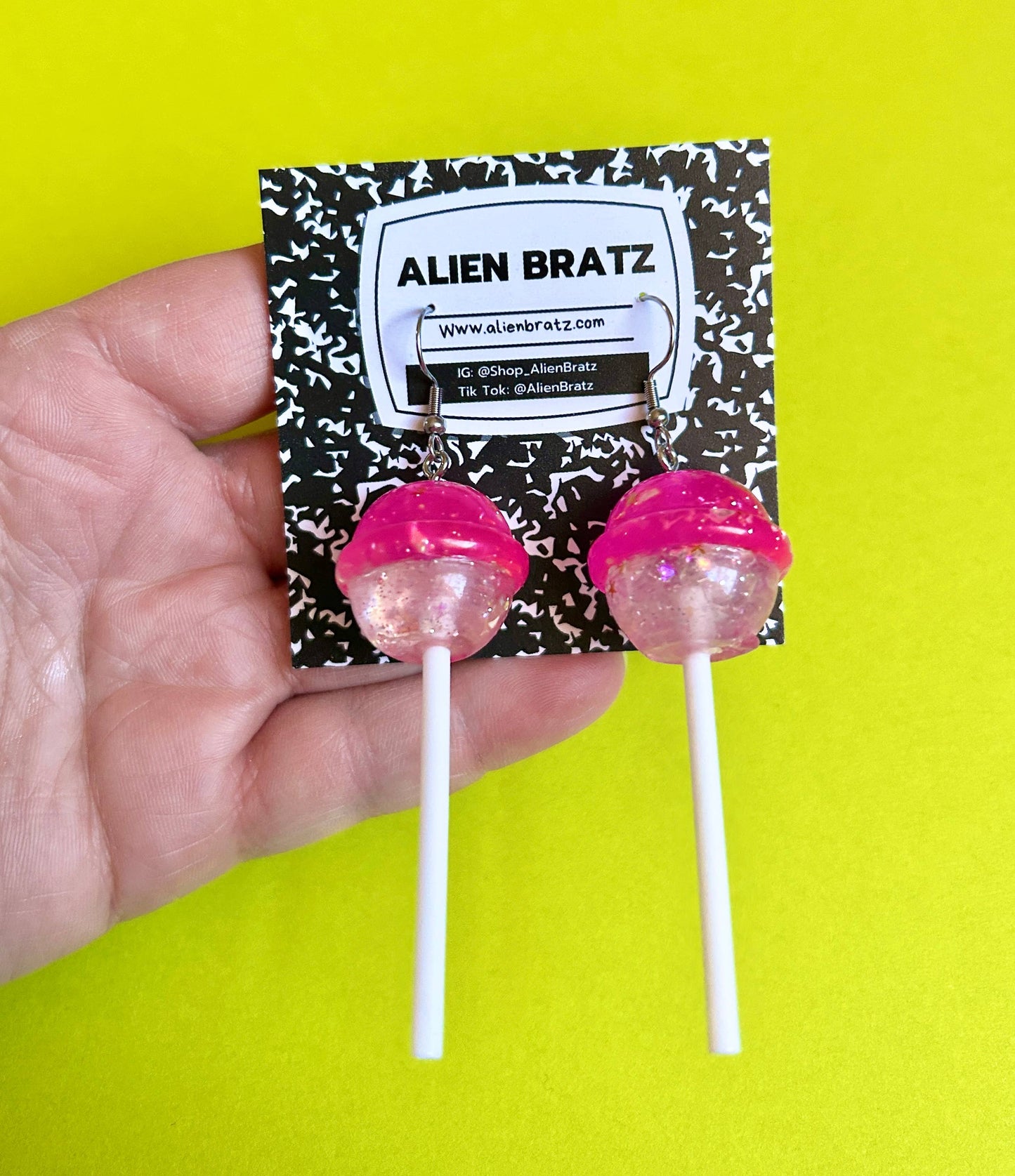 Pink Glitter Lollipop Dangle Earrings