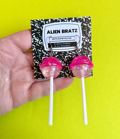Pink Glitter Lollipop Dangle Earrings