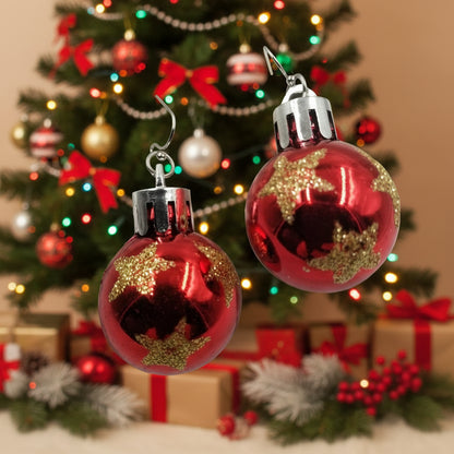 Red Glitter Star Ornament Earrings – Festive Acrylic Christmas Balls