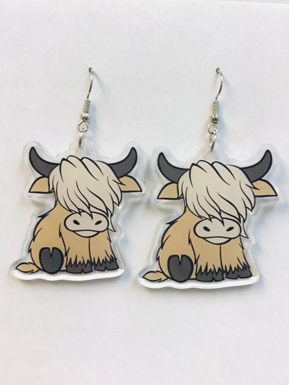 SimpleNGreat - Highland Cow Earrings, Acrylic Earrings: Cowboy