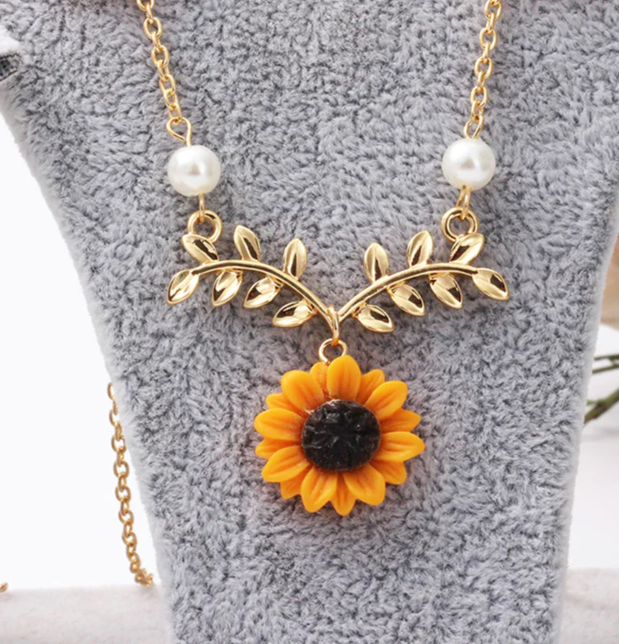 Sunflower Pendant on a Gold chain NecklacePink tiful of LOVE