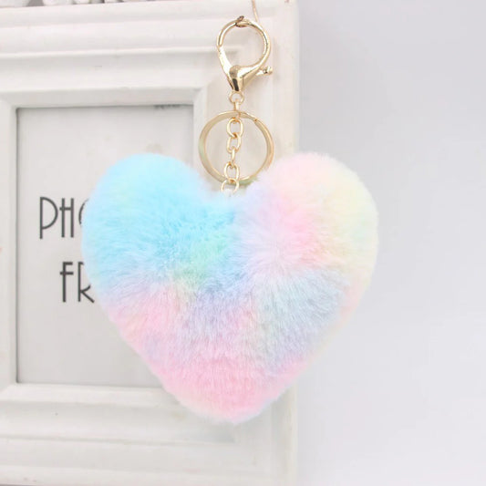 Pastel Colors Heart Plush Key Chain