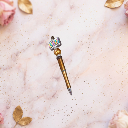 Perfectly Imperfect Beaded Bling Pen – Gold Glitter Inspirational Decorative Pen