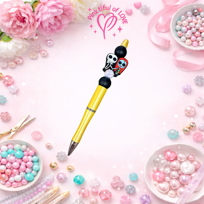 Jack & Sally Nightmare Before Christmas Beaded Bling Pen – Spooky Cute Decorative Pen