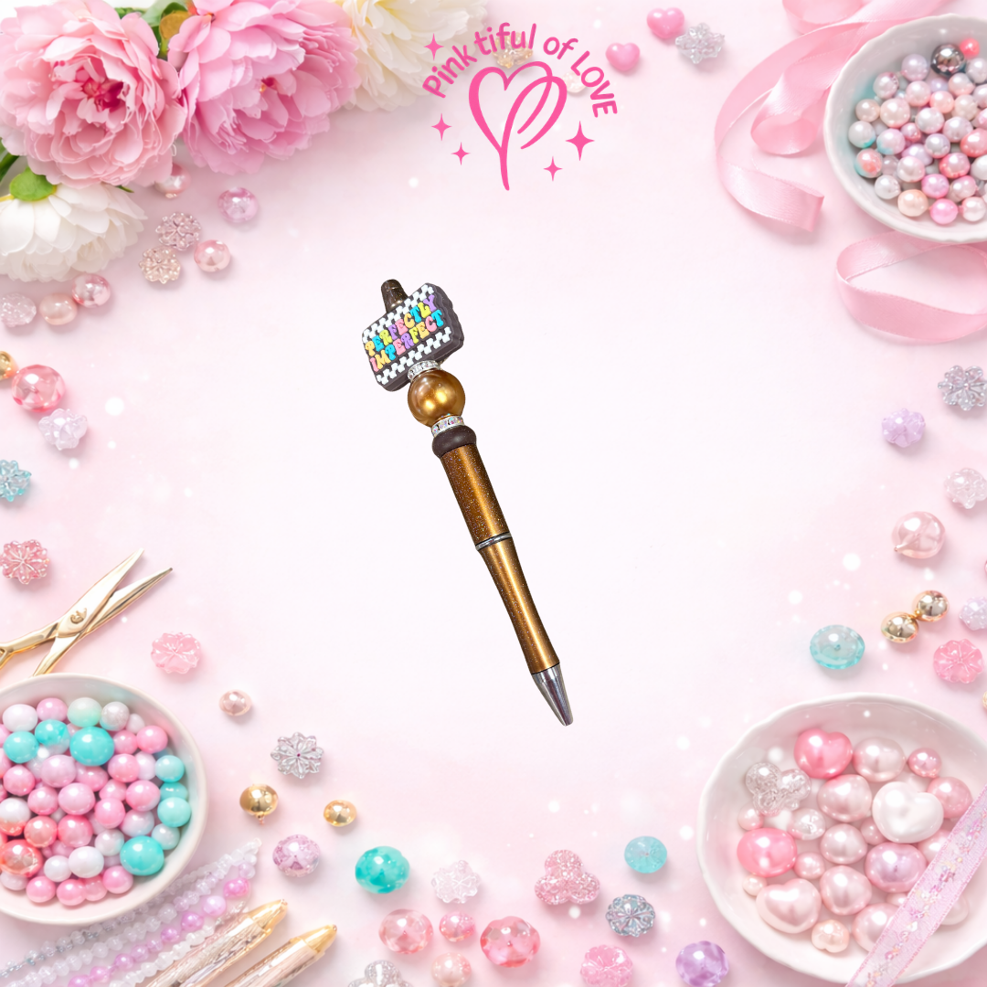 Perfectly Imperfect Beaded Bling Pen – Gold Glitter Inspirational Decorative Pen