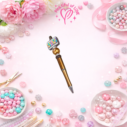 Perfectly Imperfect Beaded Bling Pen – Gold Glitter Inspirational Decorative Pen