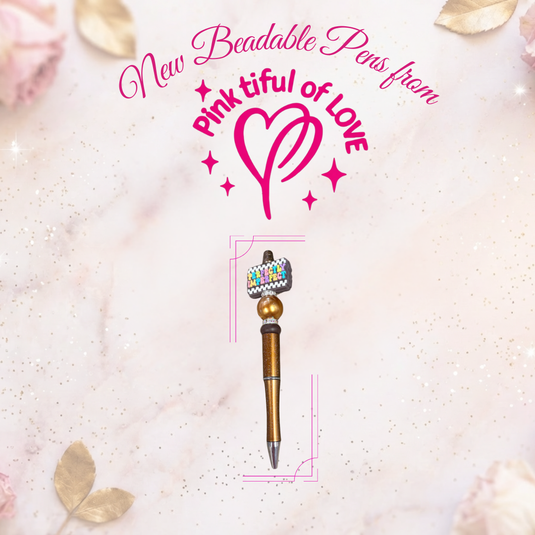 Perfectly Imperfect Beaded Bling Pen – Gold Glitter Inspirational Decorative Pen