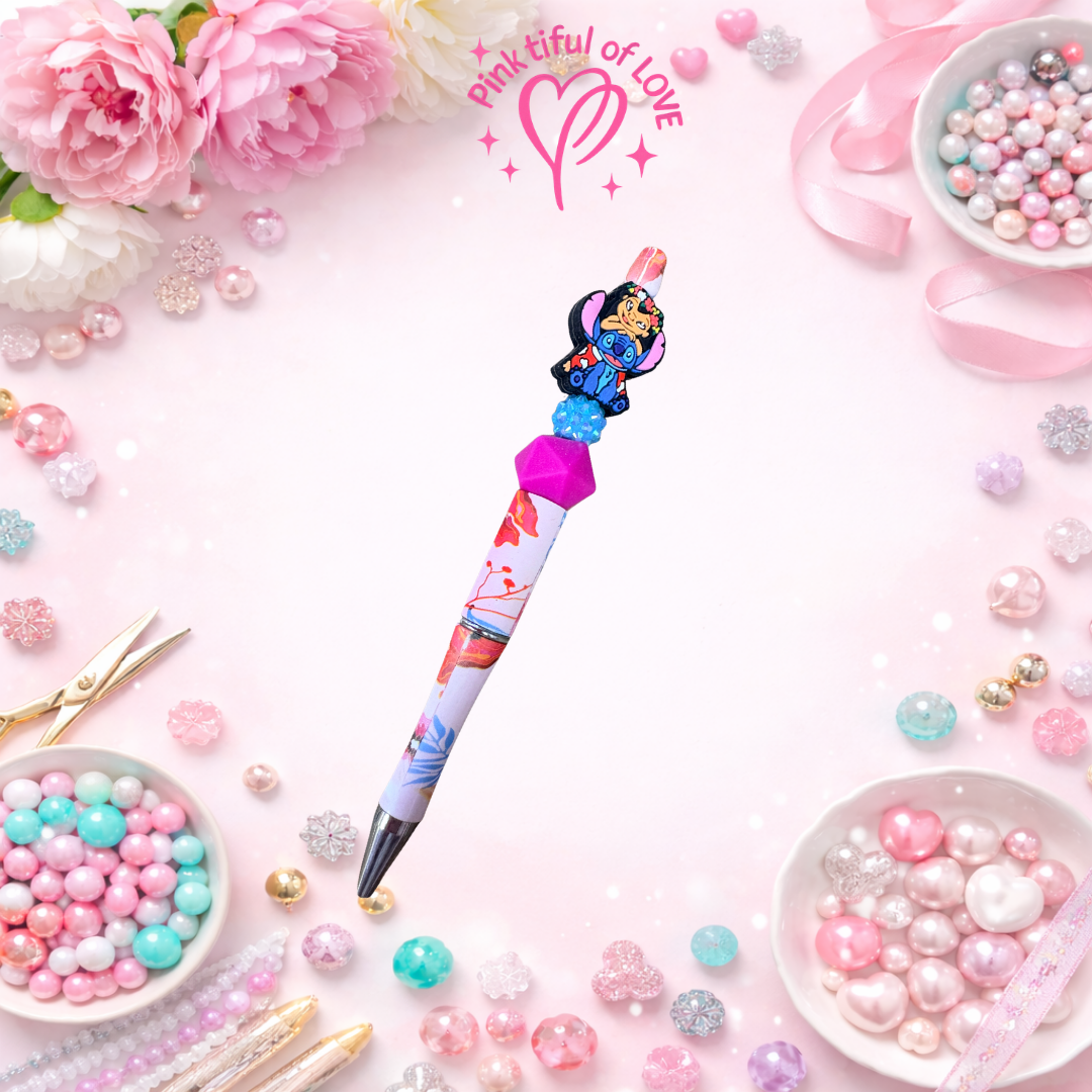 Lilo & Stitch Beaded Bling Pen – Tropical Floral Decorative Pen