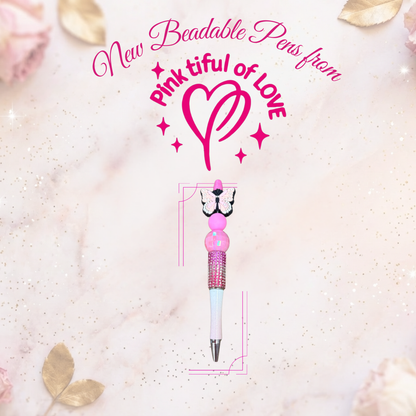 Pink Butterfly Beaded Bling Pen – Rhinestone & Silicone Bead Decorative Pen