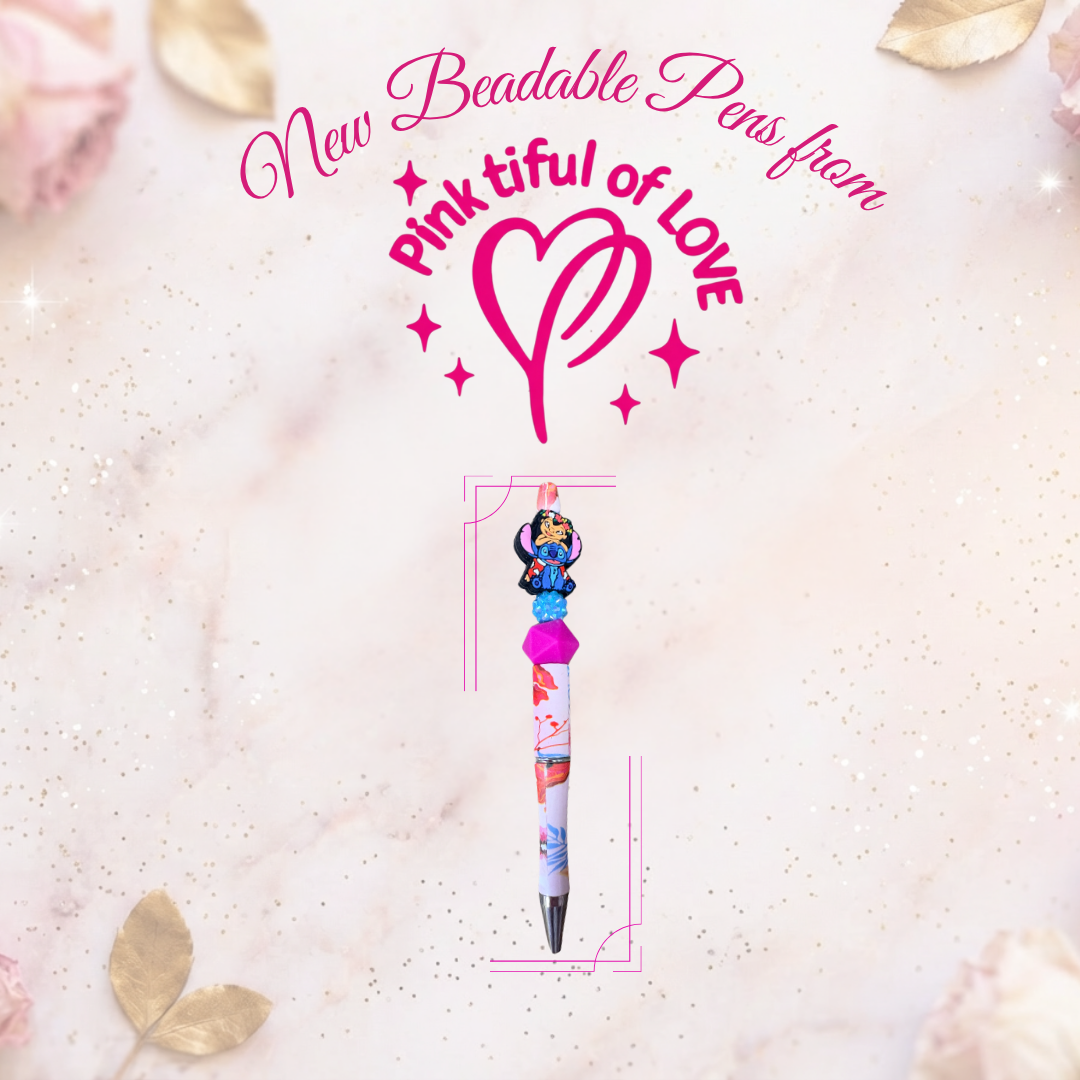 Lilo & Stitch Beaded Bling Pen – Tropical Floral Decorative Pen