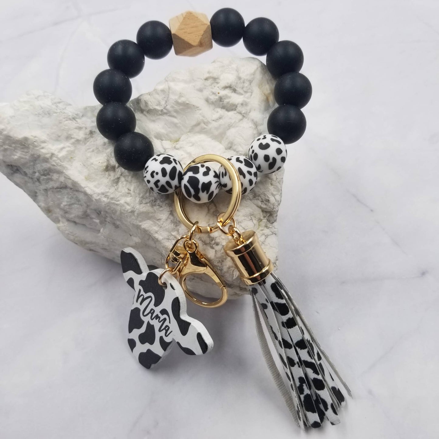 Cow Leopard Mama Bangle Keychain – Western Silicone Bead Wristlet