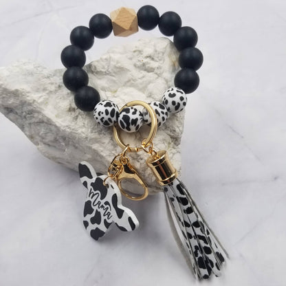 Cow Leopard Mama Bangle Keychain – Western Silicone Bead Wristlet