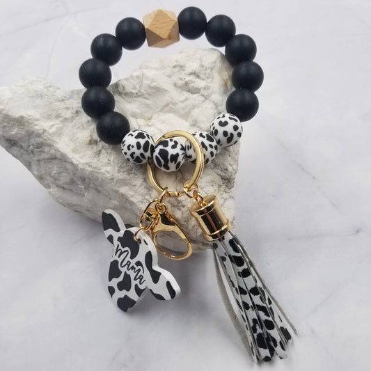 Cow Leopard Mama Bangle Keychain – Western Silicone Bead Wristlet