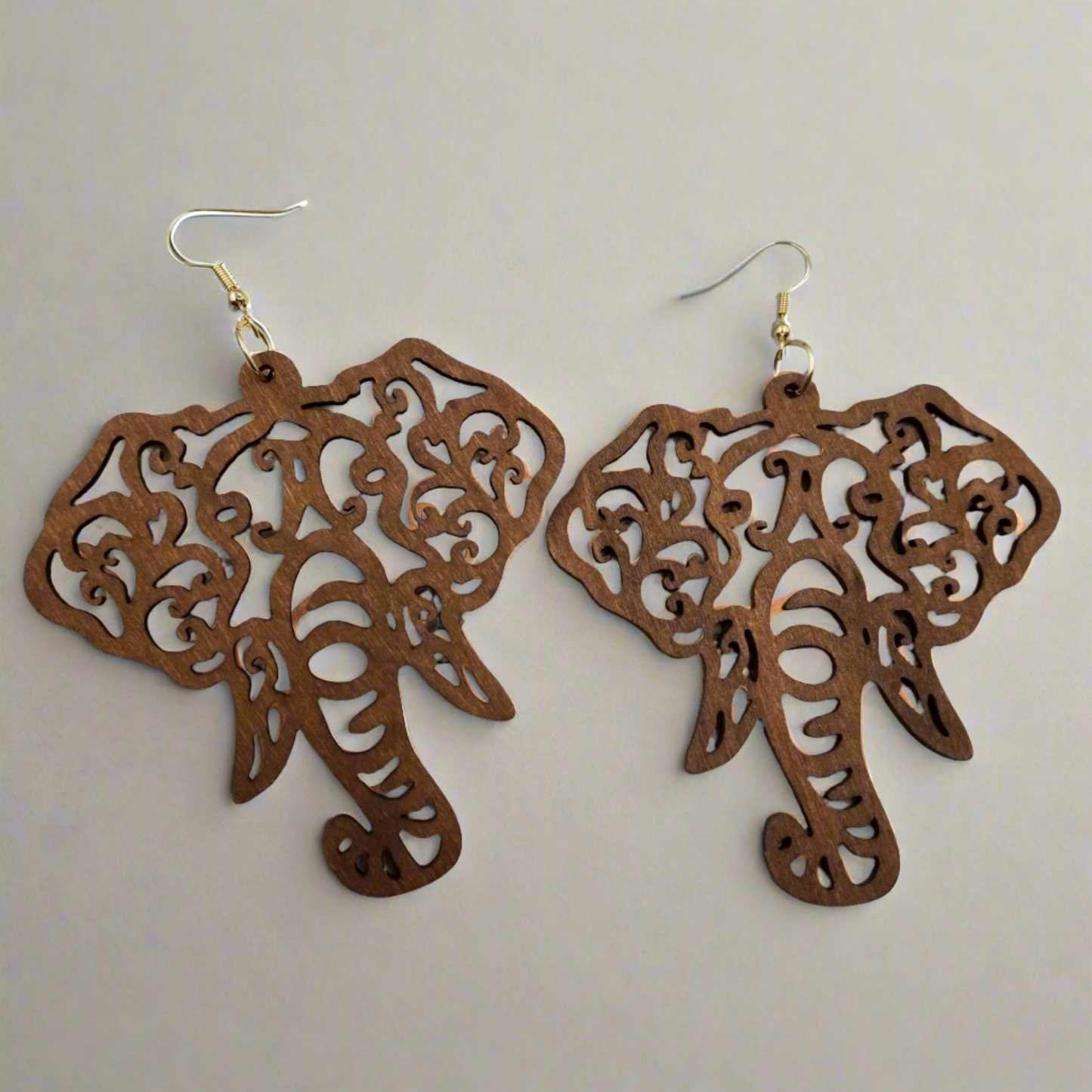 Brown Wooden Elephant Wire EarringsPink tiful of LOVE