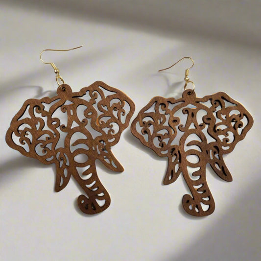 Brown Wooden Elephant Wire EarringsPink tiful of LOVE