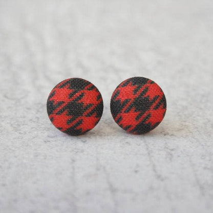 Red and Black Plaid (small) Fabric button Stud EarringsPink tiful of LOVE