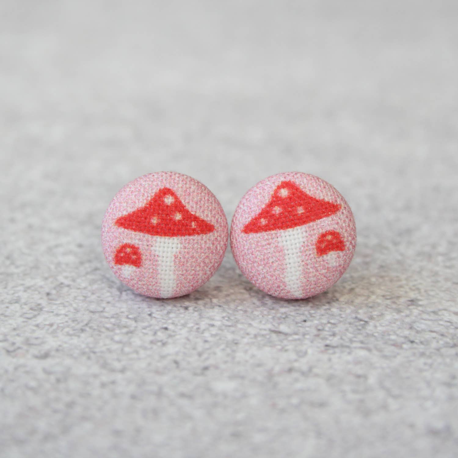 Pink Mushroom (small) Fabric button Stud EarringsPink tiful of LOVE