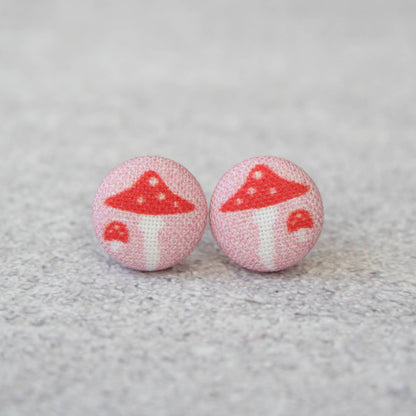 Pink Mushroom (small) Fabric button Stud EarringsPink tiful of LOVE