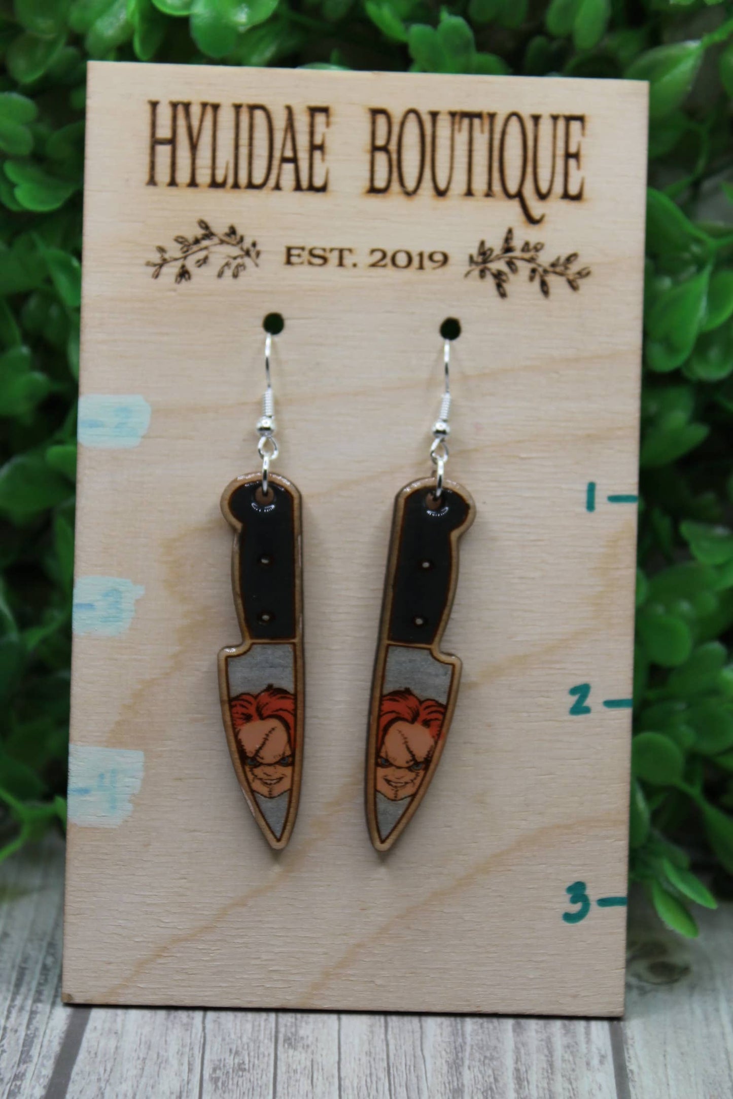Chucky Knife Wood Dangle Earrings