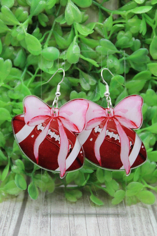 Pink Bow Football Wire Earrings