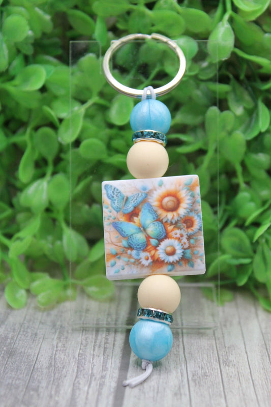 Floral Butterfly Beaded Silicone Keychain | Whimsical Gift